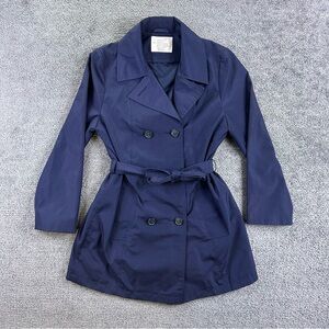 Vtg 80s Sears Double Breasted Overcoat Size 12 Navy Short Trench Mod Retro Coat